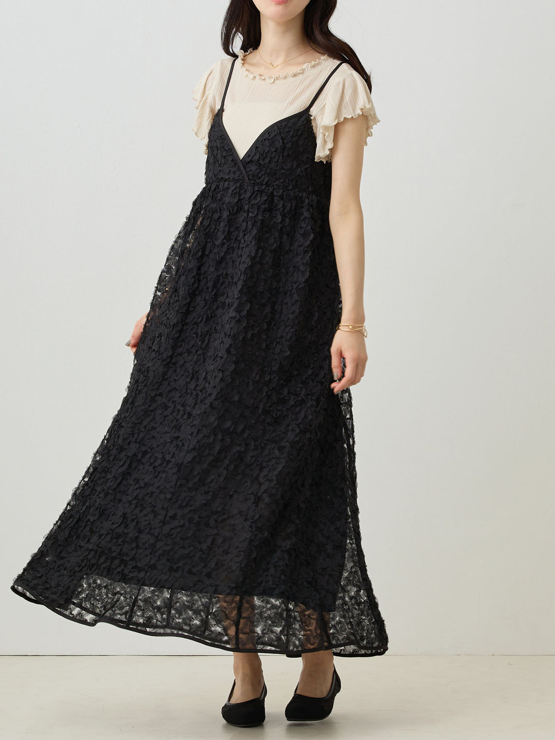 カシュクールレースキャミワンピース Black