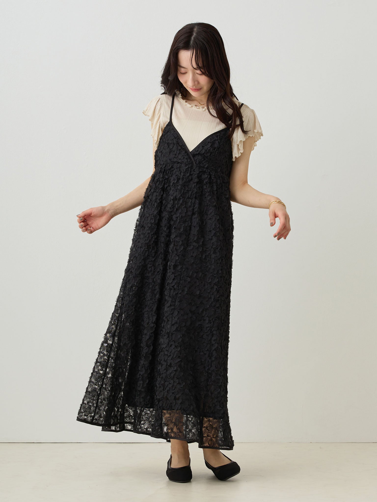 Cache-Coeur Lace Cami Dress - Black