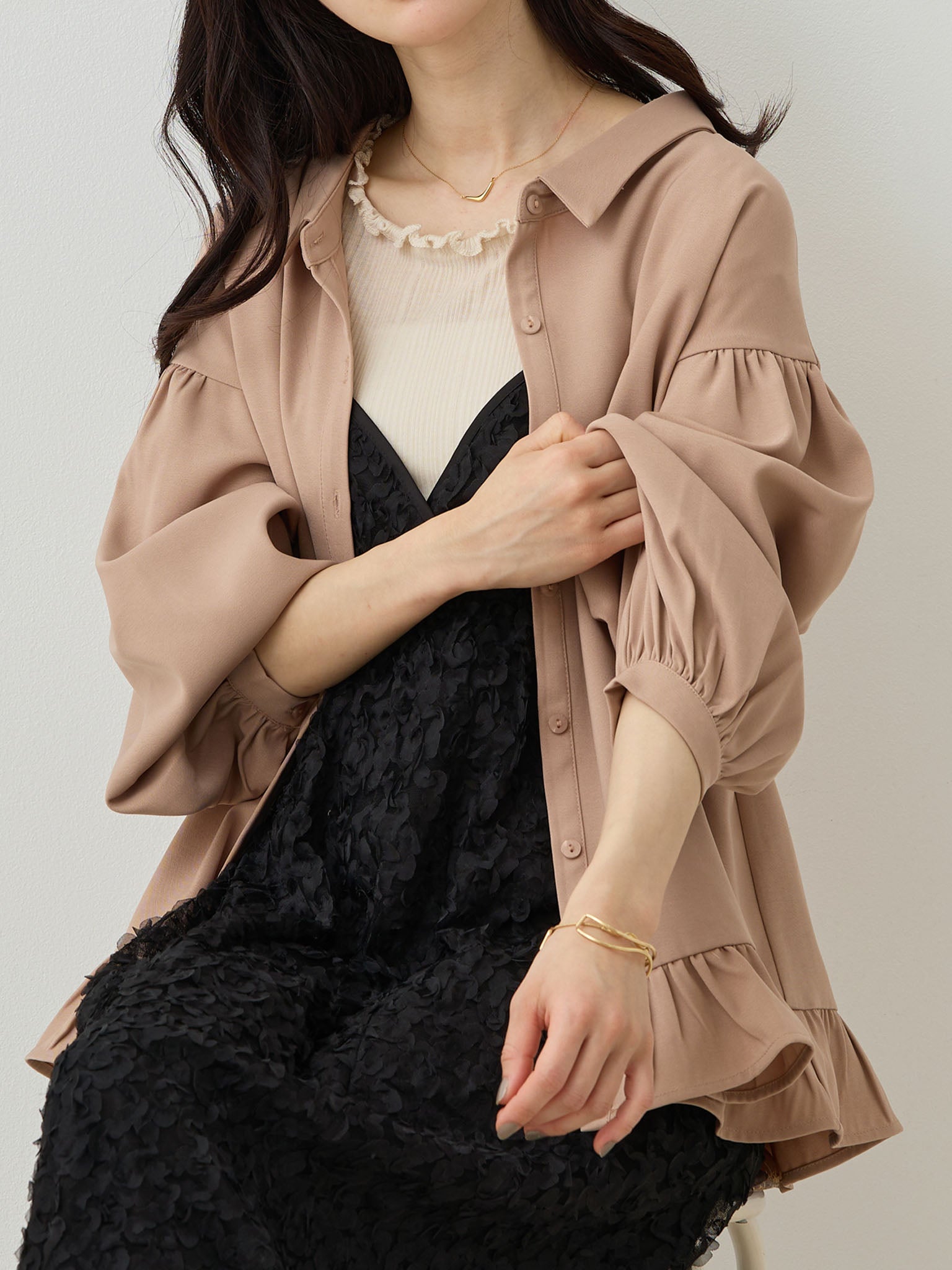 Bow Tie Blouse Pink Beige