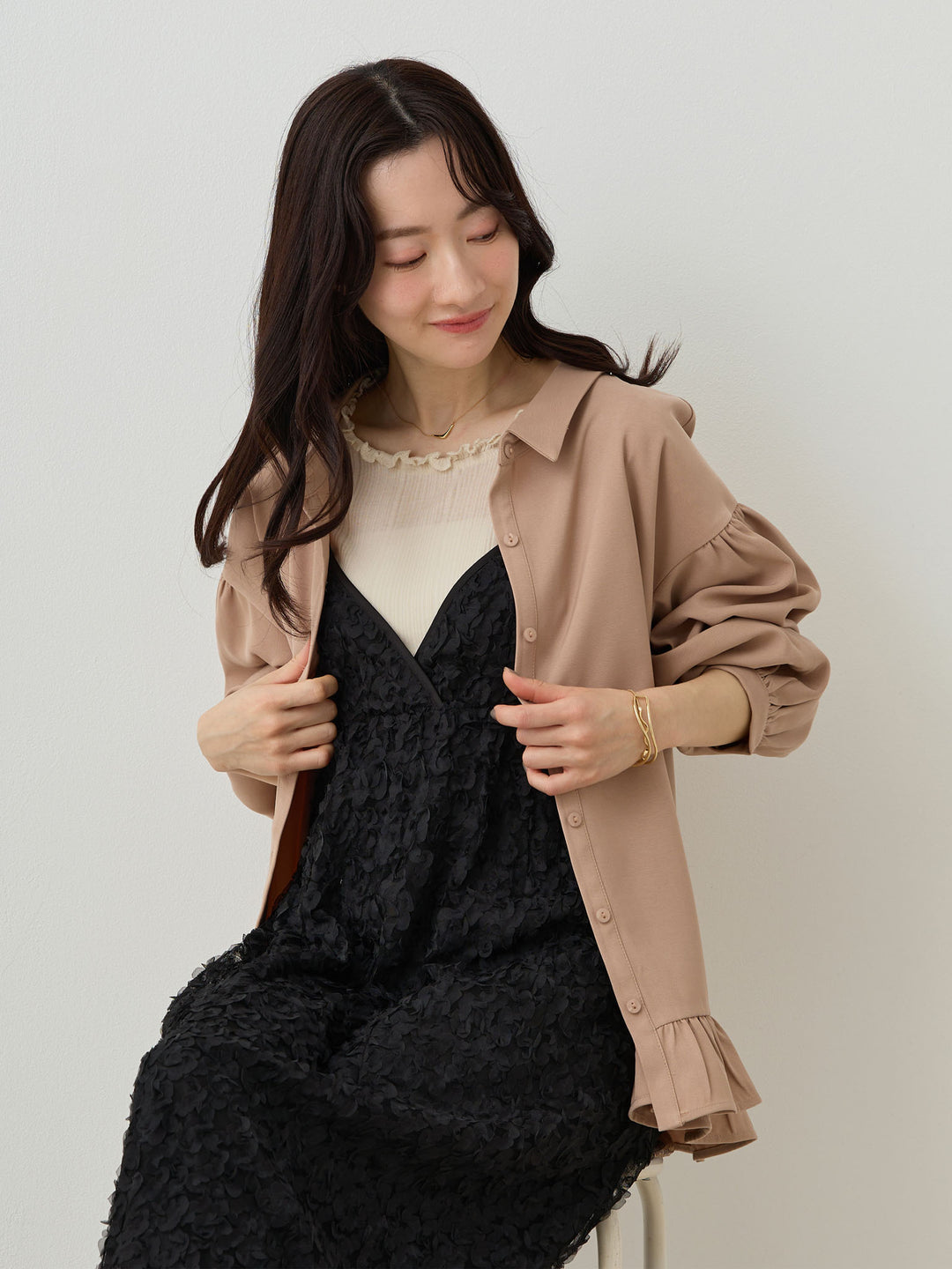カシュクールレースキャミワンピース Black