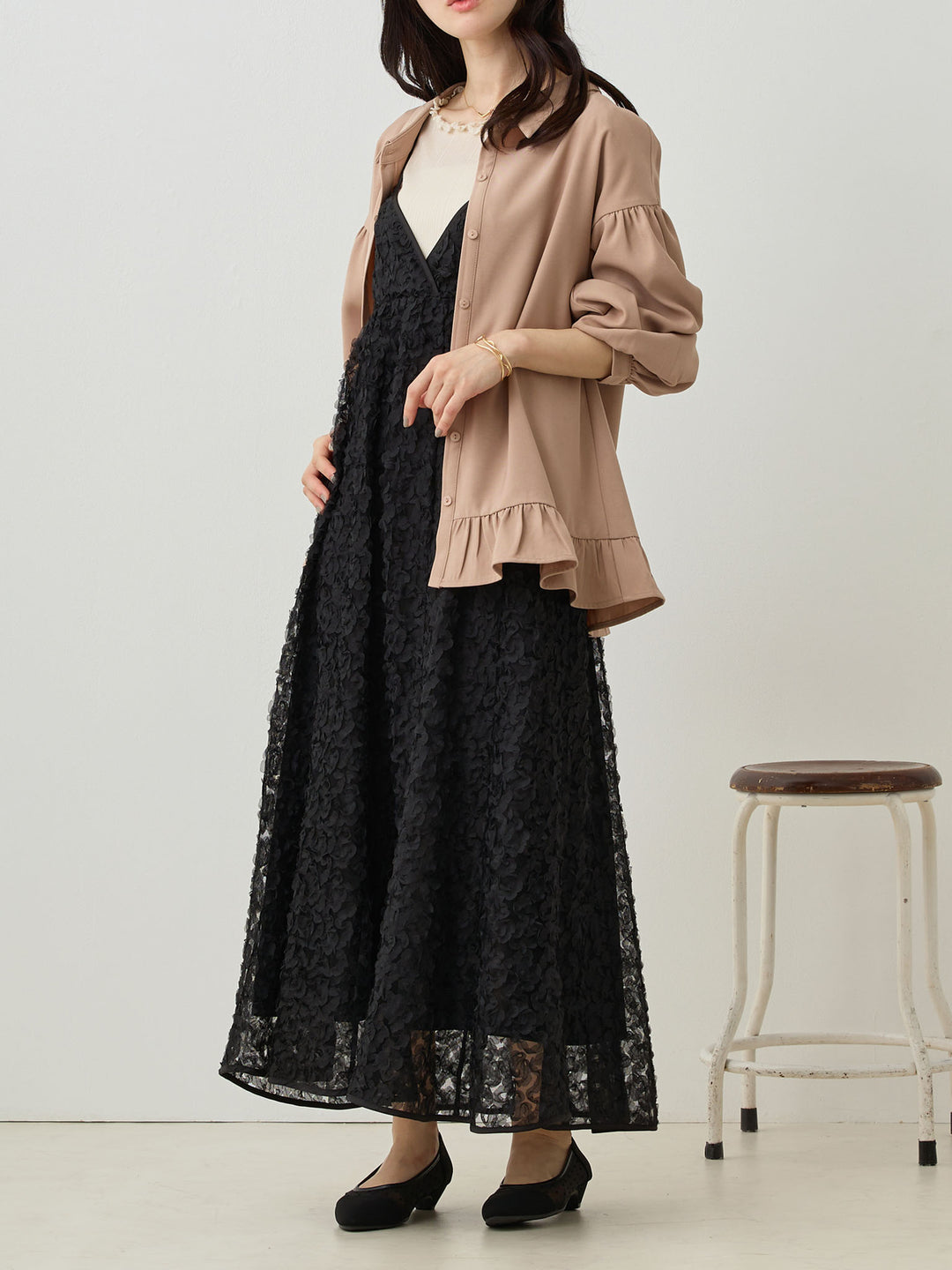 カシュクールレースキャミワンピース Black