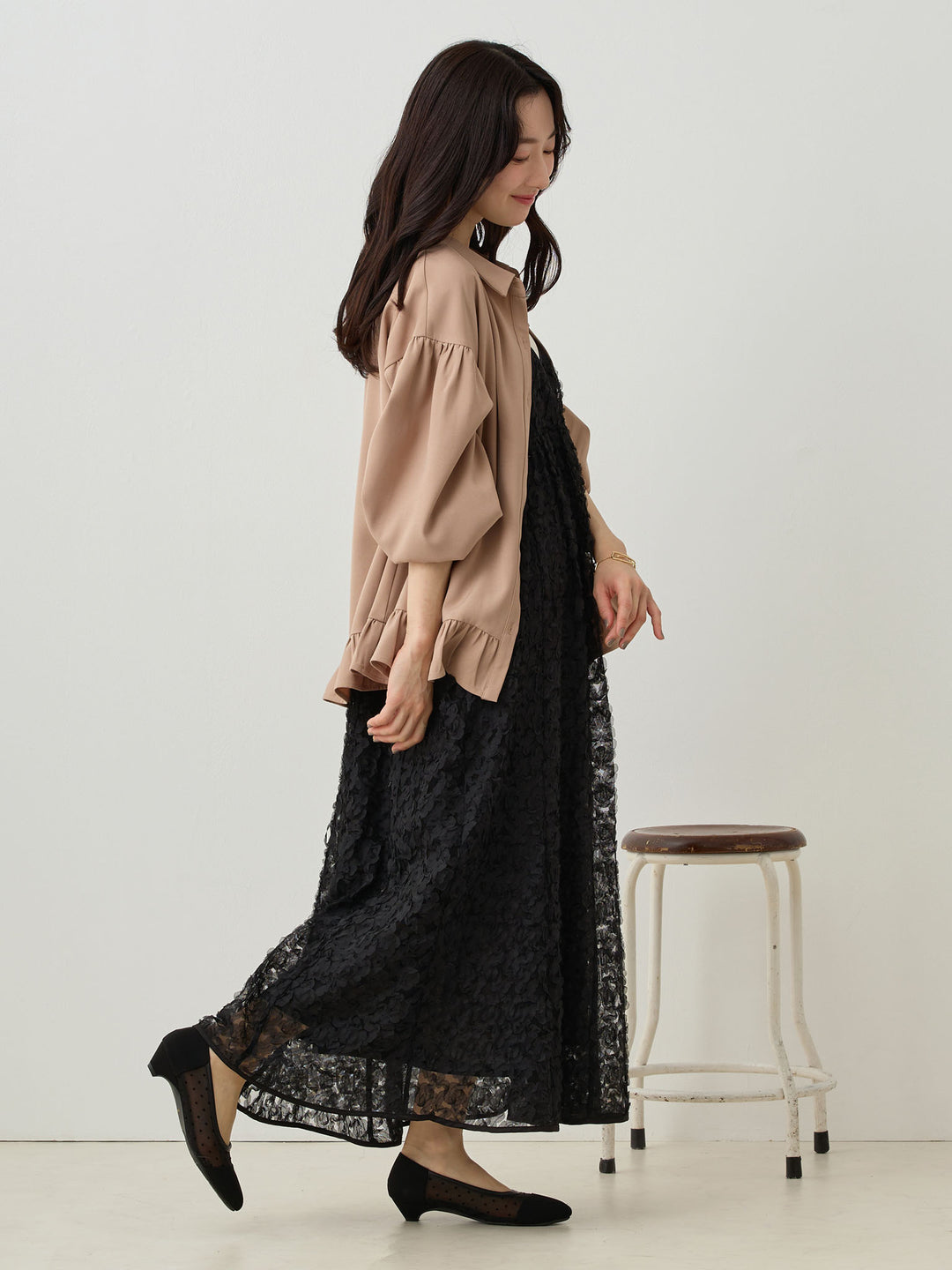 カシュクールレースキャミワンピース Black