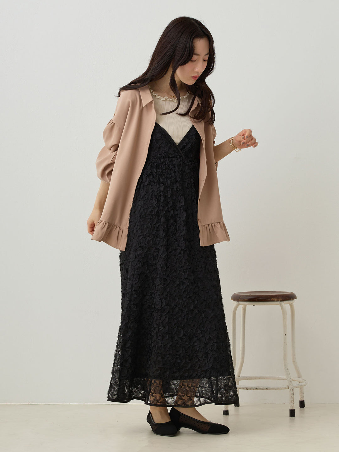 カシュクールレースキャミワンピース Black