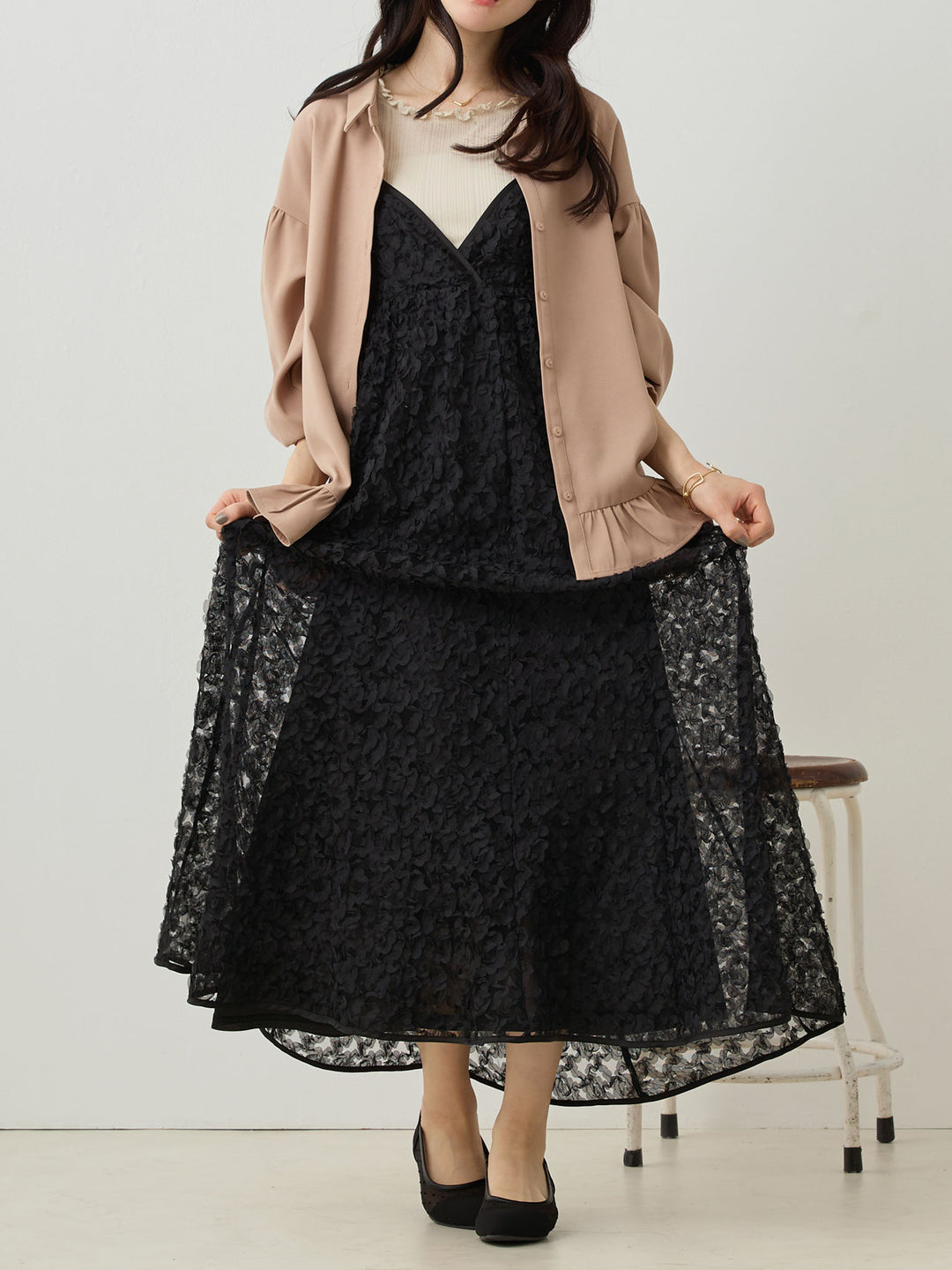 カシュクールレースキャミワンピース Black