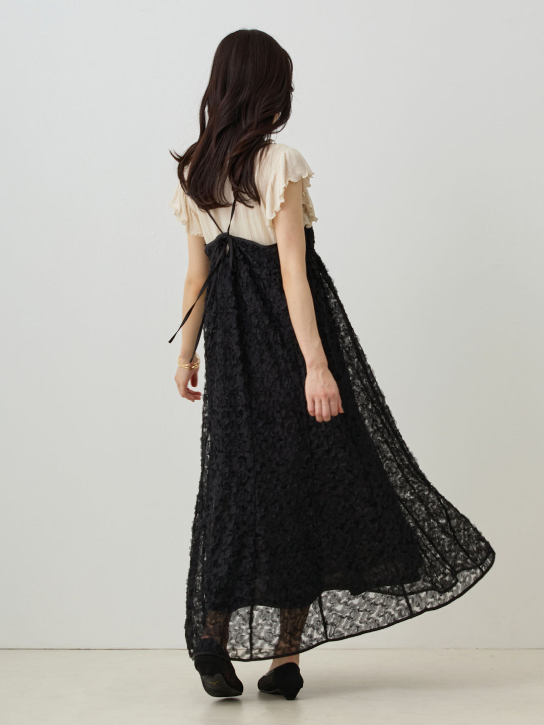 カシュクールレースキャミワンピース Black