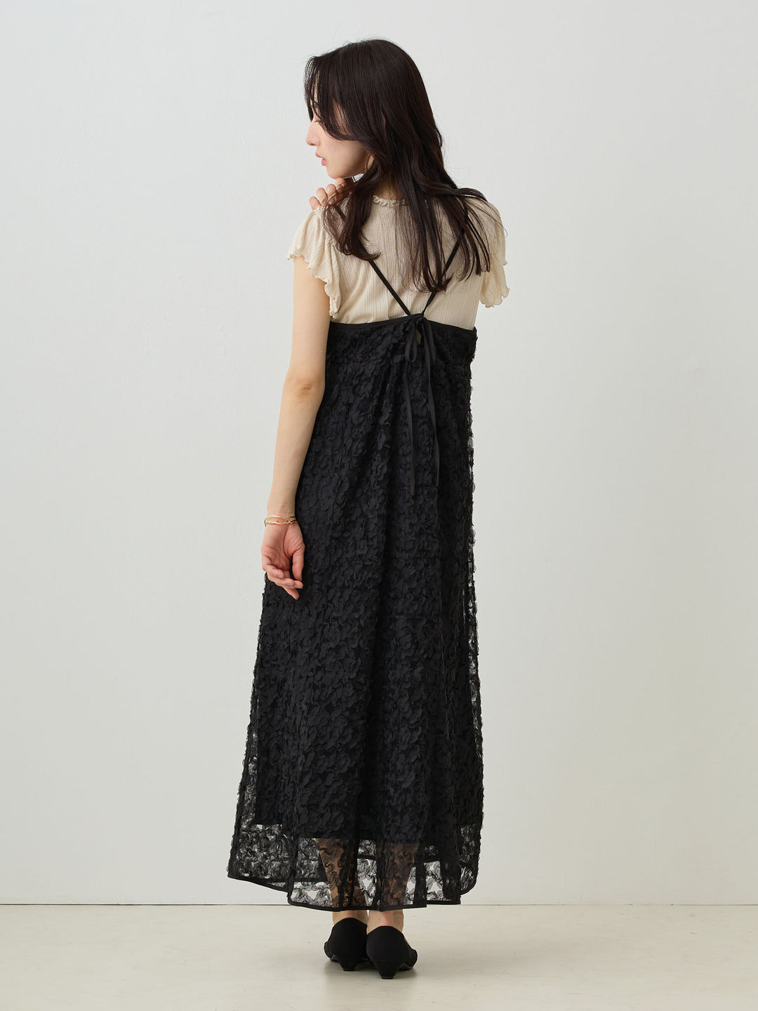 カシュクールレースキャミワンピース Black