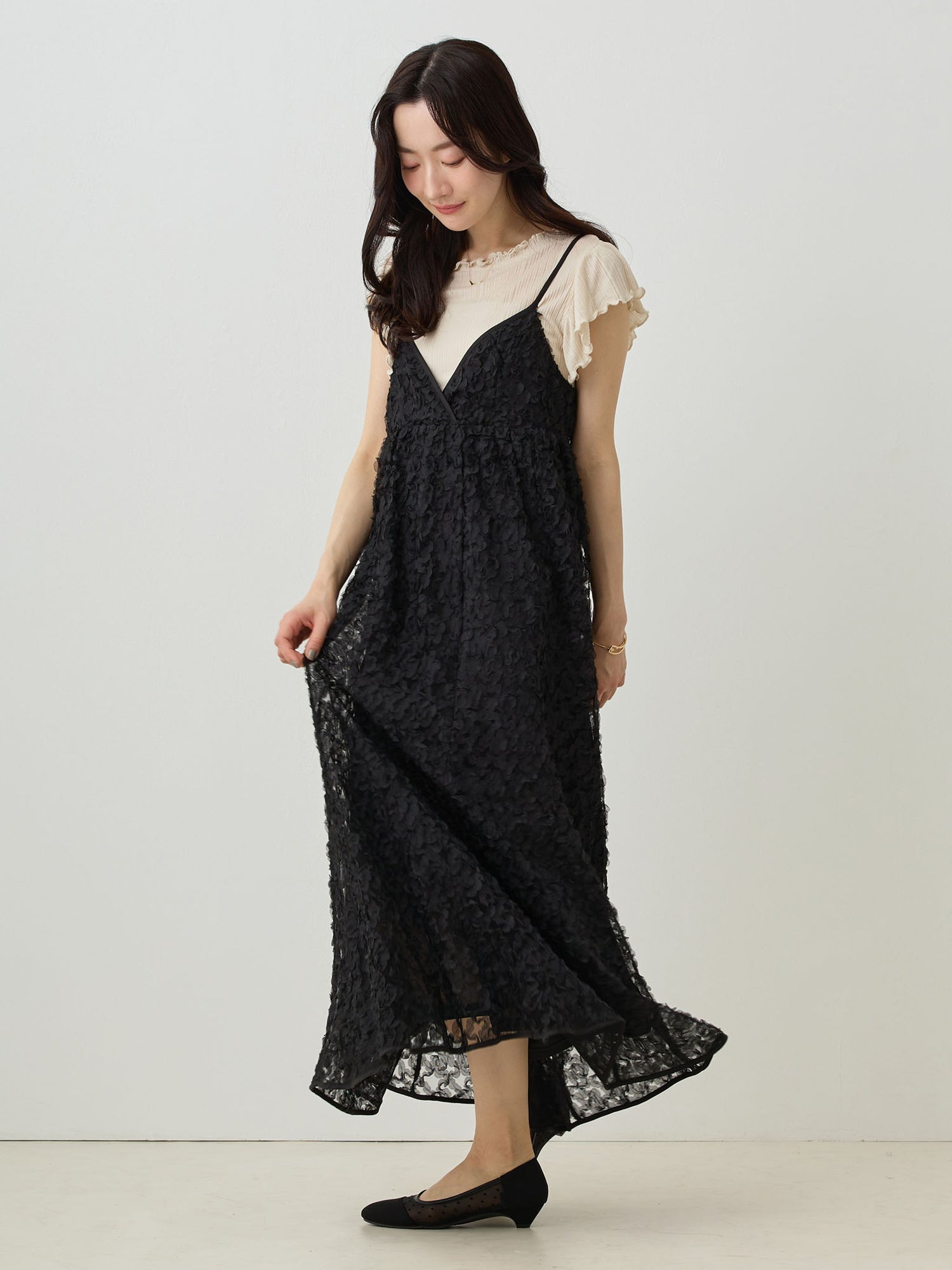 カシュクールレースキャミワンピース Black
