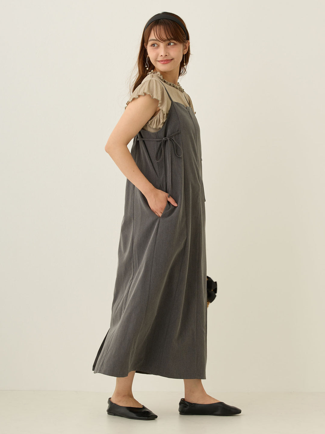 Side Ribbon Cami Dress Black