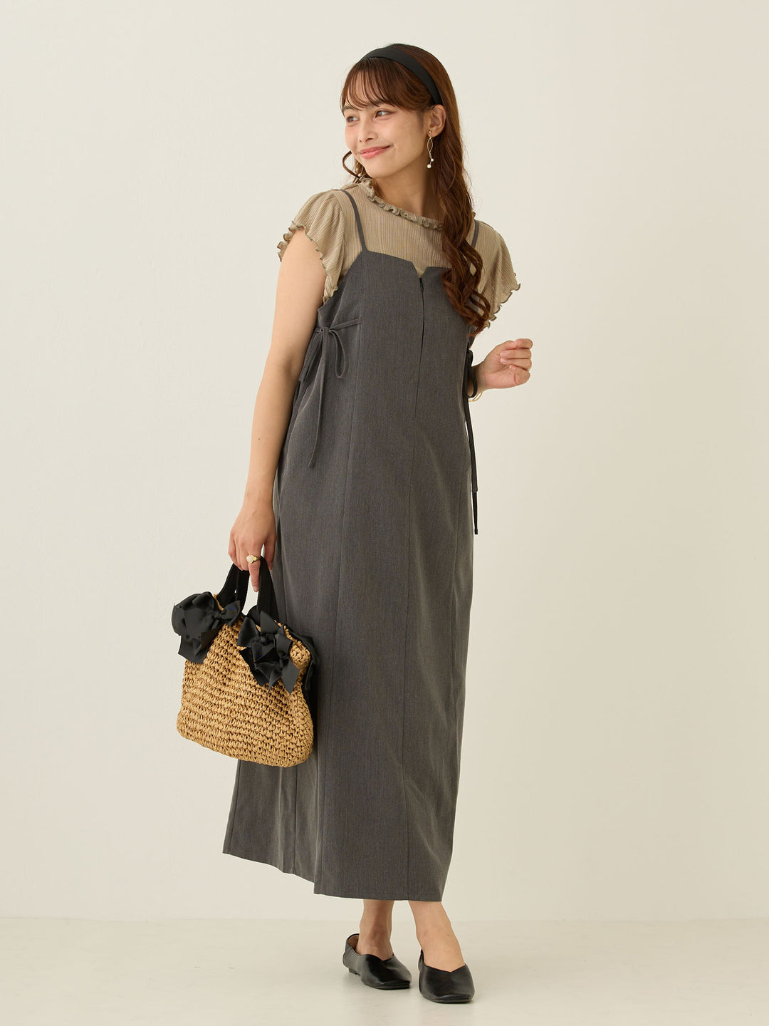 Side Ribbon Cami Dress Black