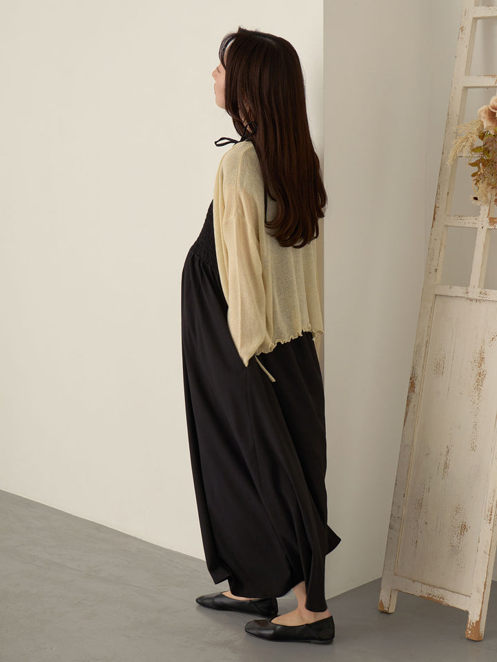 褶皱吊带连衣裙 黑色