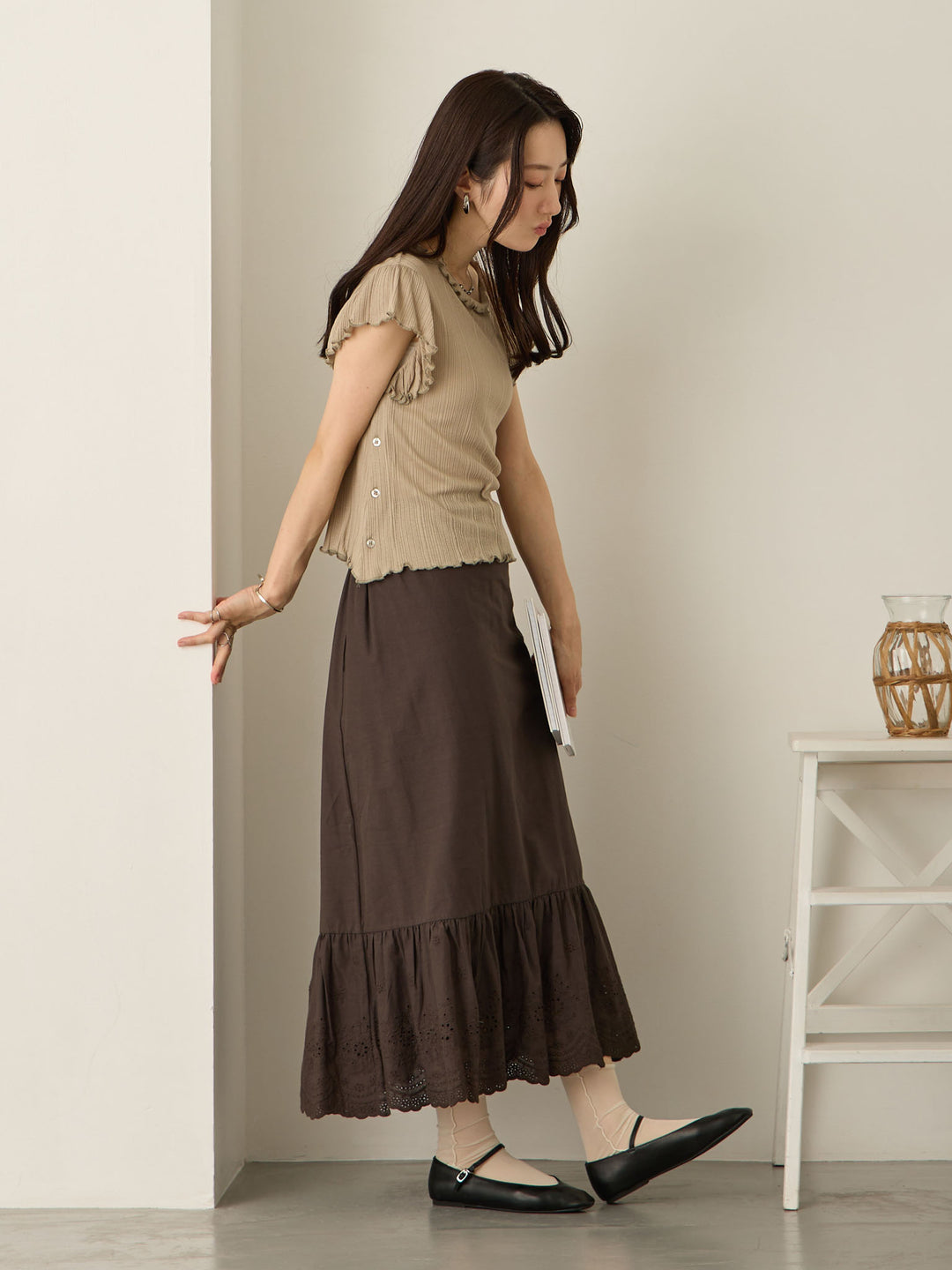 炭灰色棉质蕾丝裙