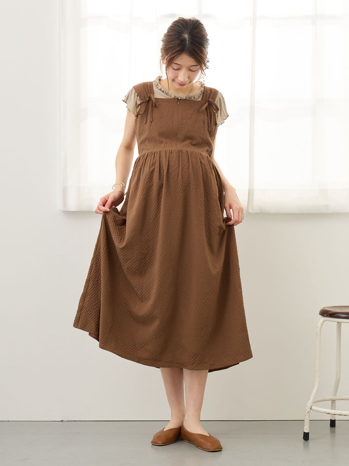 リボン付きジャンパースカート Brown