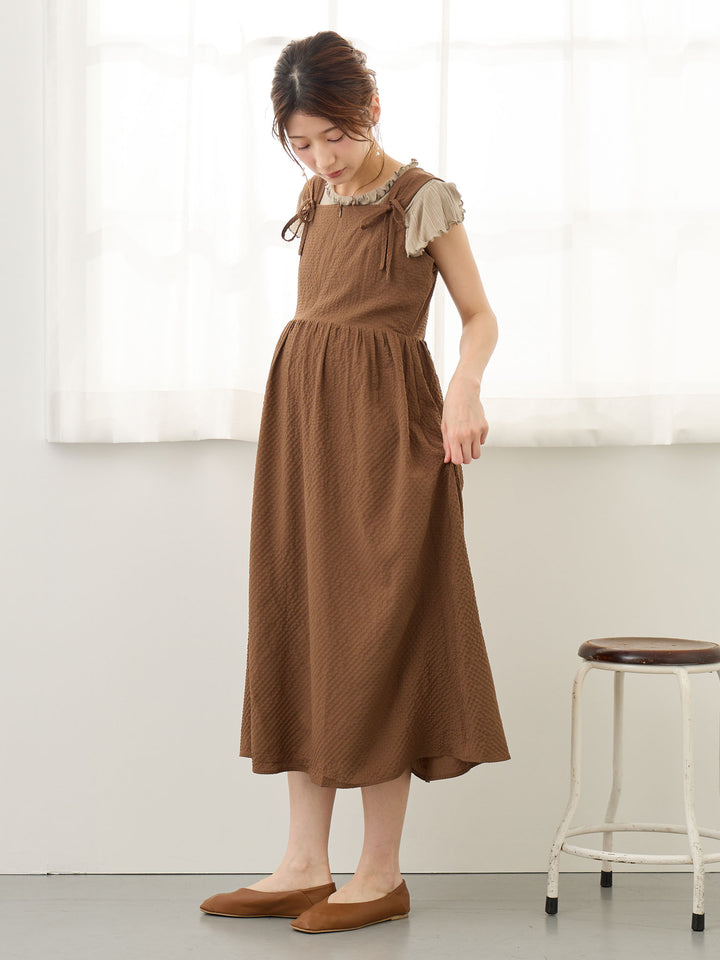 リボン付きジャンパースカート Brown