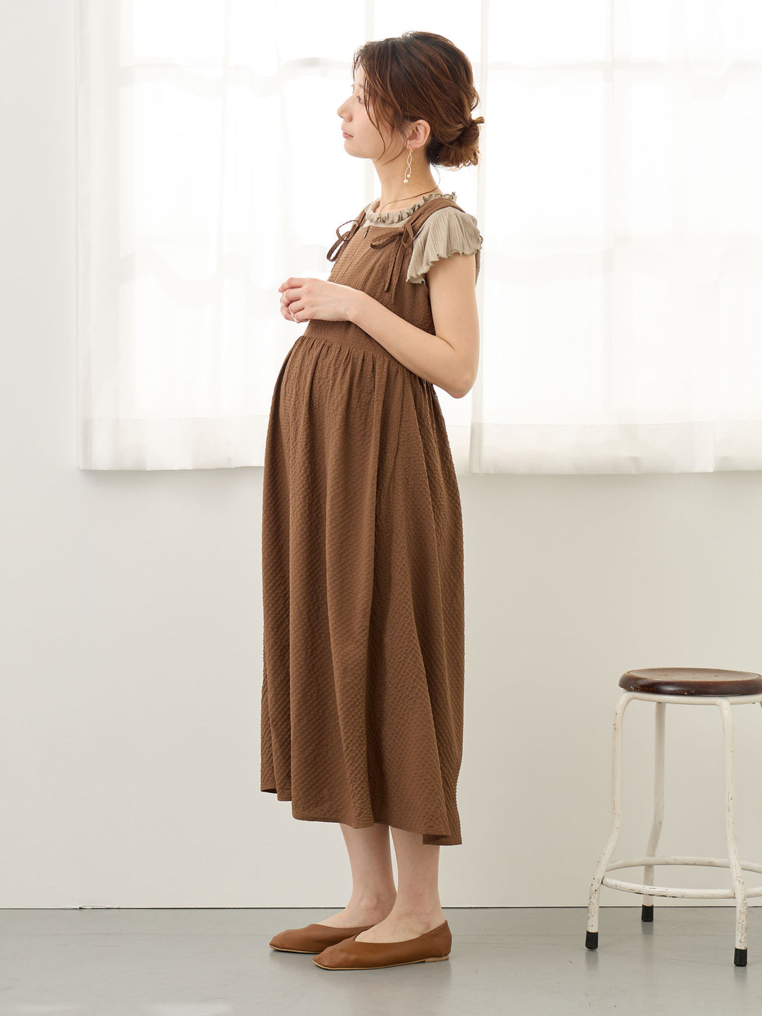 リボン付きジャンパースカート Brown