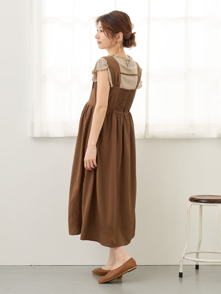 リボン付きジャンパースカート Brown