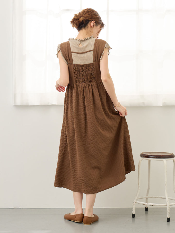 リボン付きジャンパースカート Brown