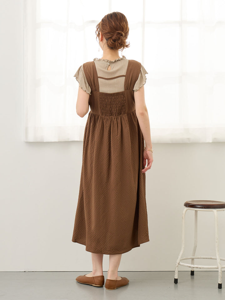 リボン付きジャンパースカート Brown