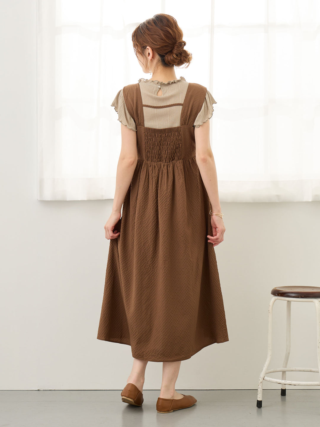 リボン付きジャンパースカート Brown