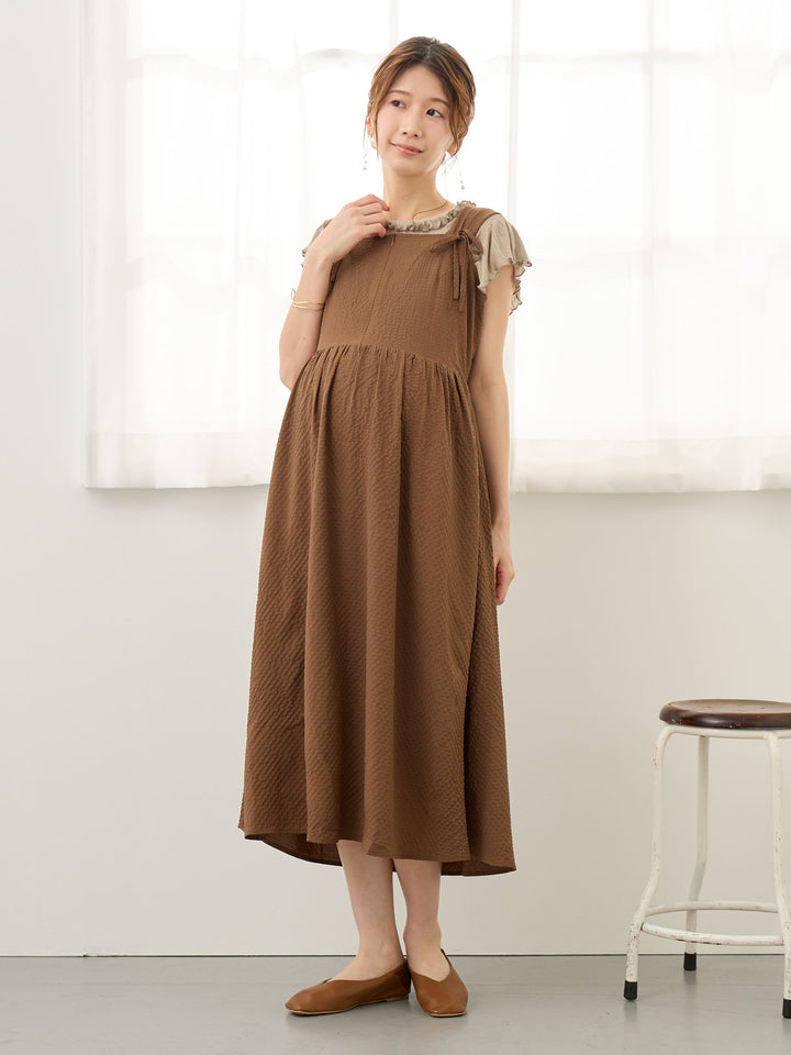 リボン付きジャンパースカート Brown