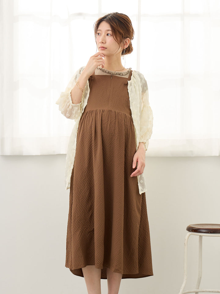 リボン付きジャンパースカート Brown