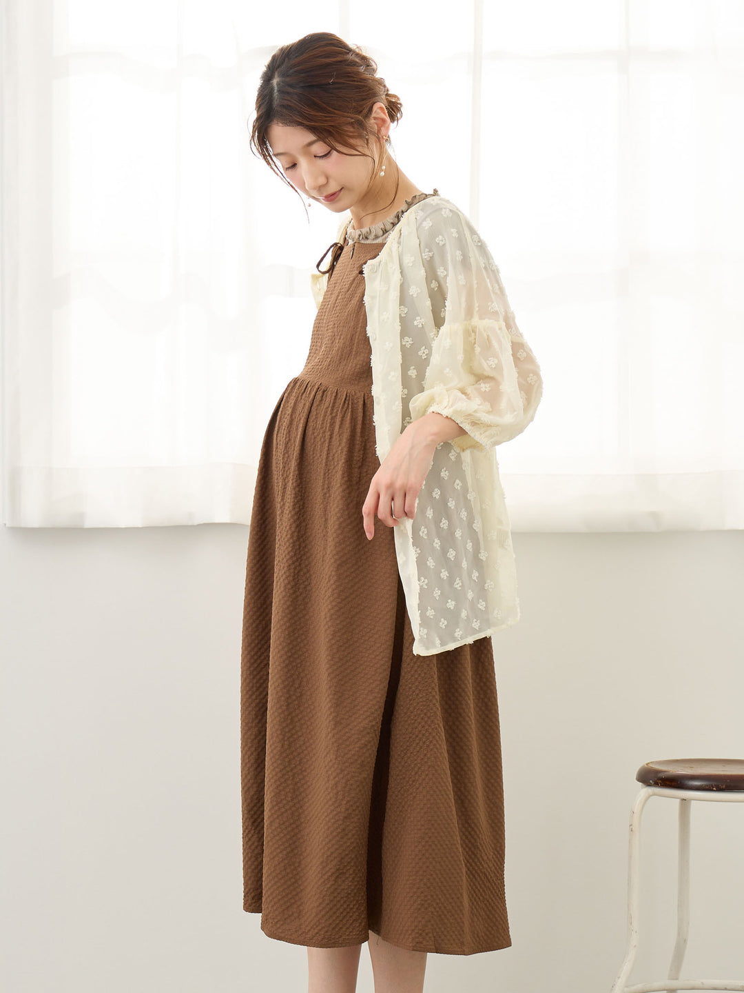 リボン付きジャンパースカート Brown