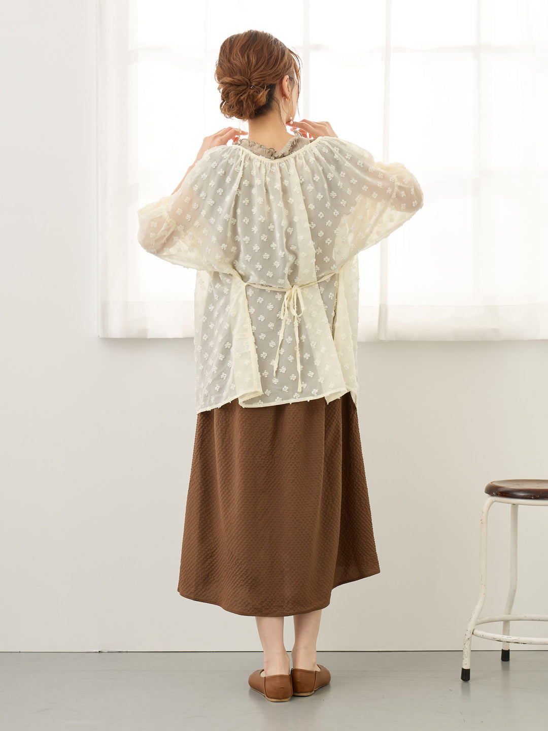 リボン付きジャンパースカート Brown