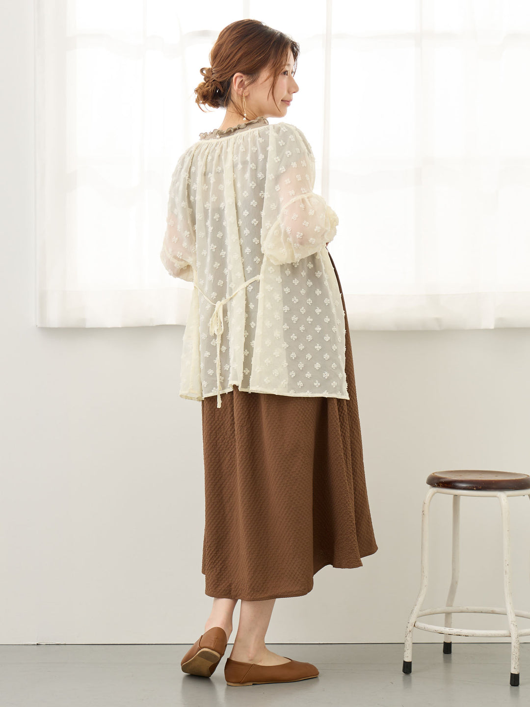 リボン付きジャンパースカート Brown