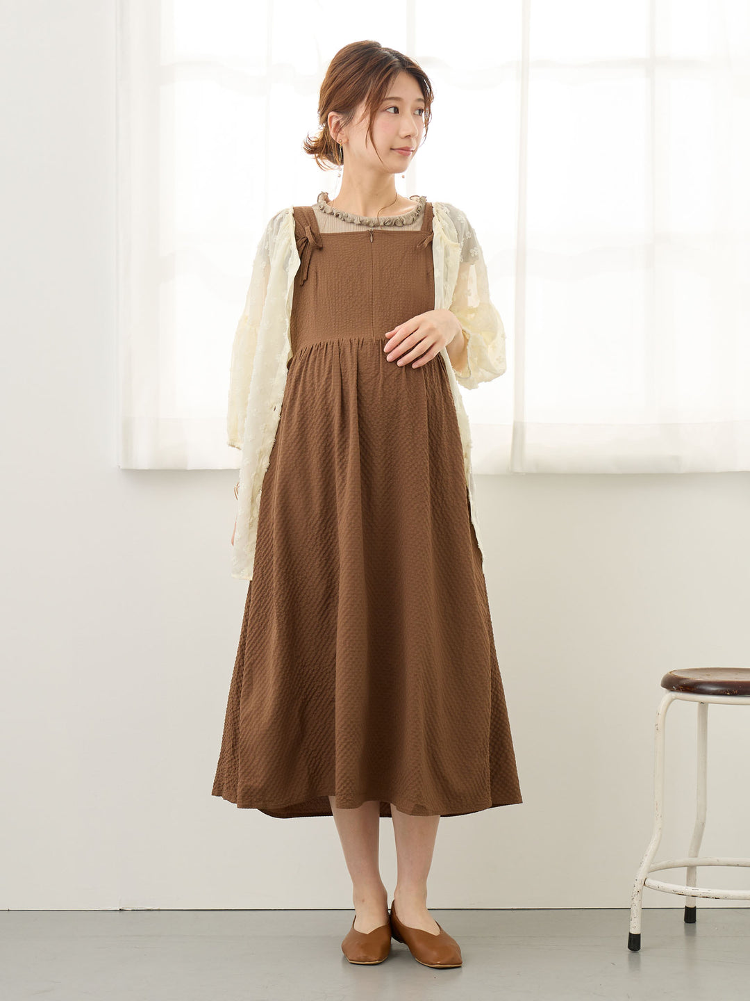 リボン付きジャンパースカート Brown