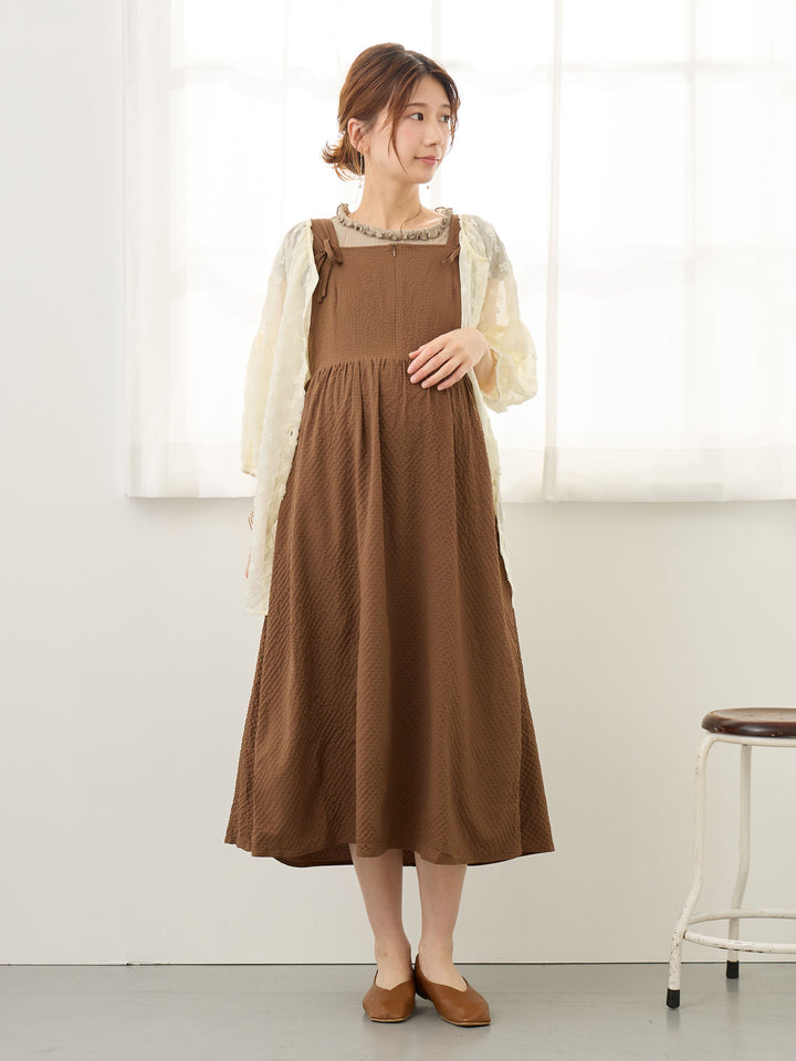 リボン付きジャンパースカート Brown