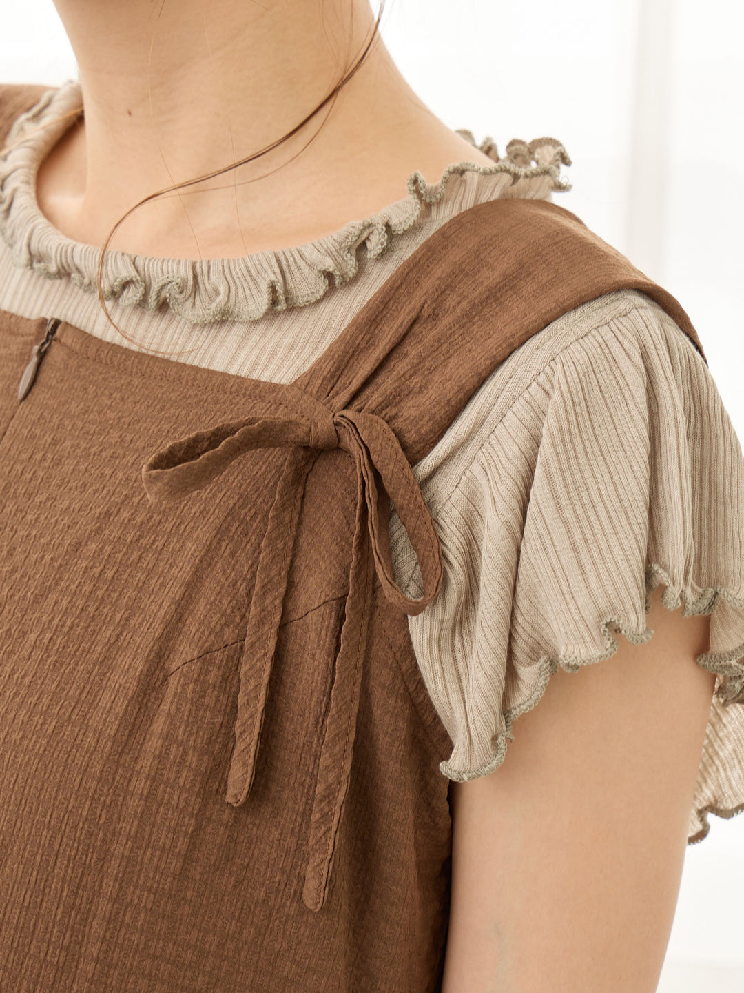 リボン付きジャンパースカート Brown