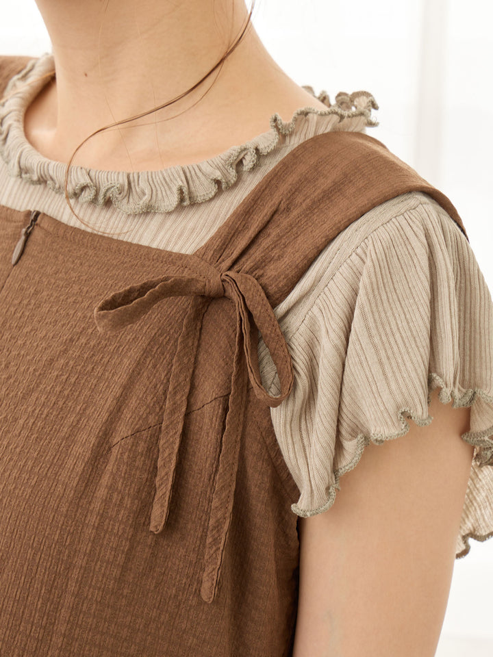 リボン付きジャンパースカート Brown