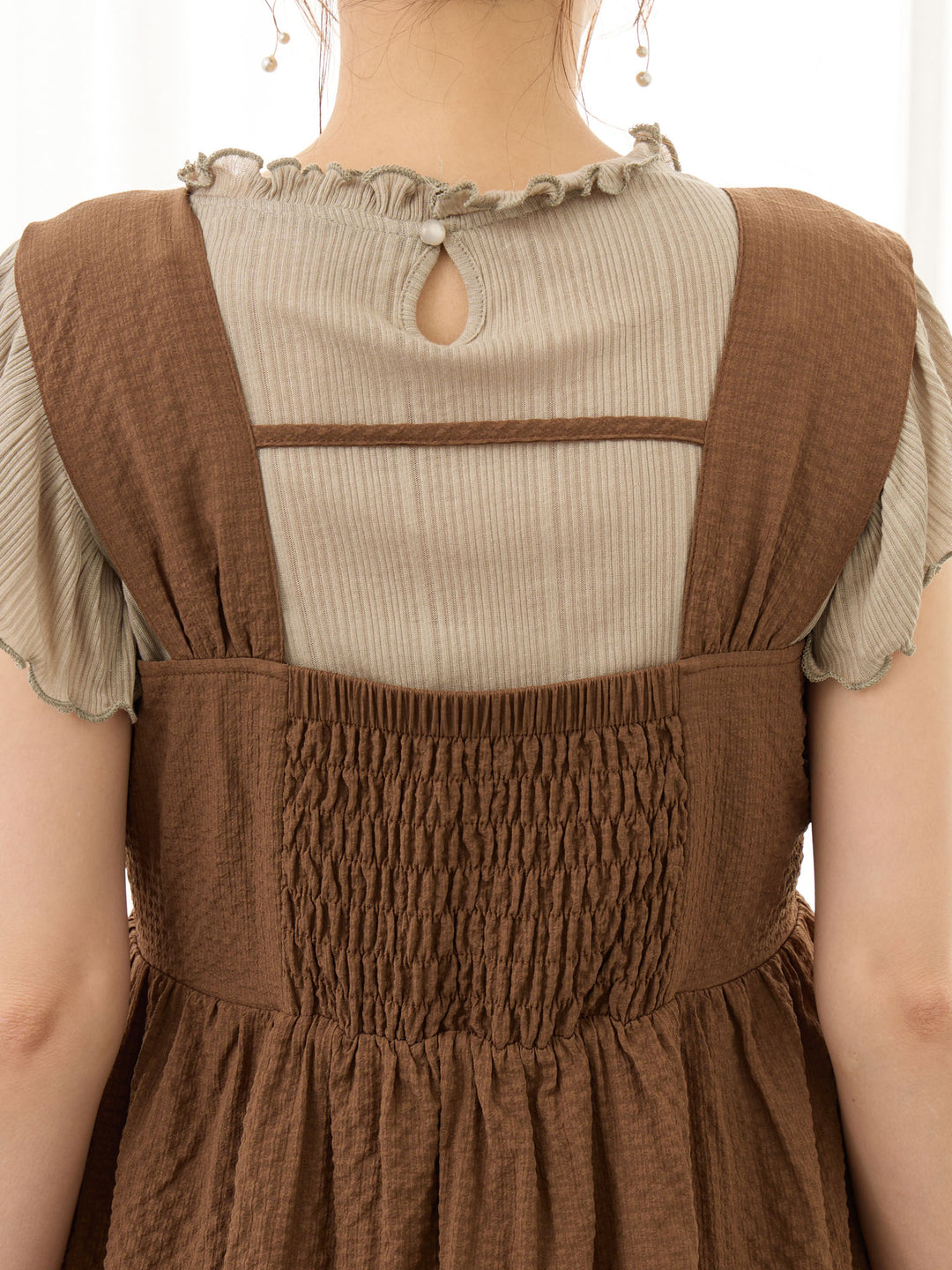 リボン付きジャンパースカート Brown