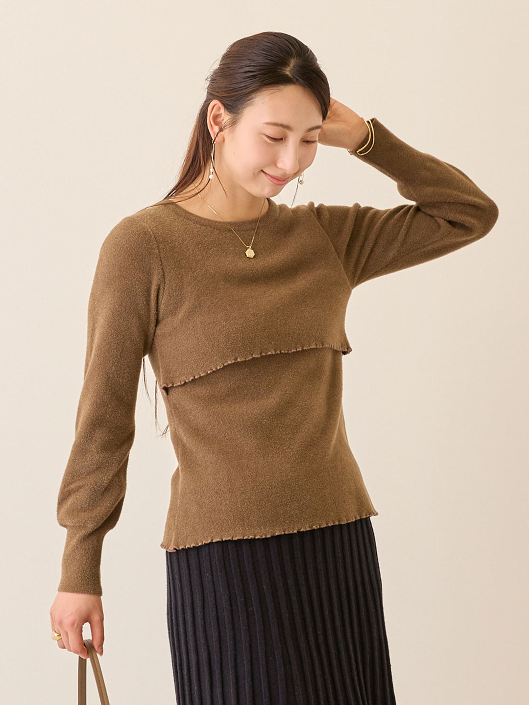 シンプル授乳ニット Brown