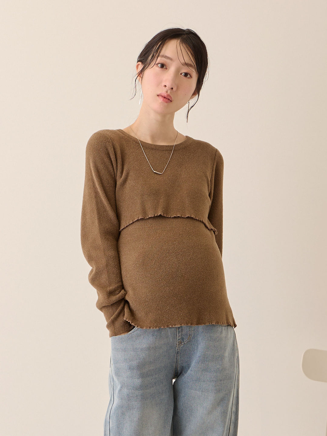 シンプル授乳ニット Brown