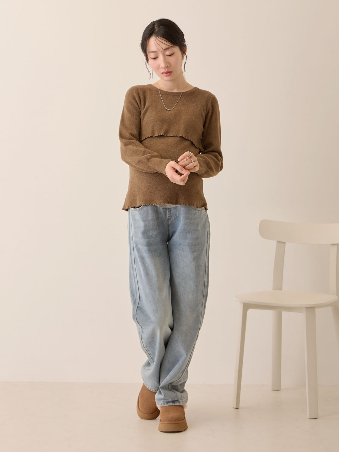 シンプル授乳ニット Brown