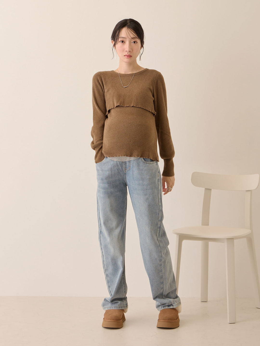 シンプル授乳ニット Brown