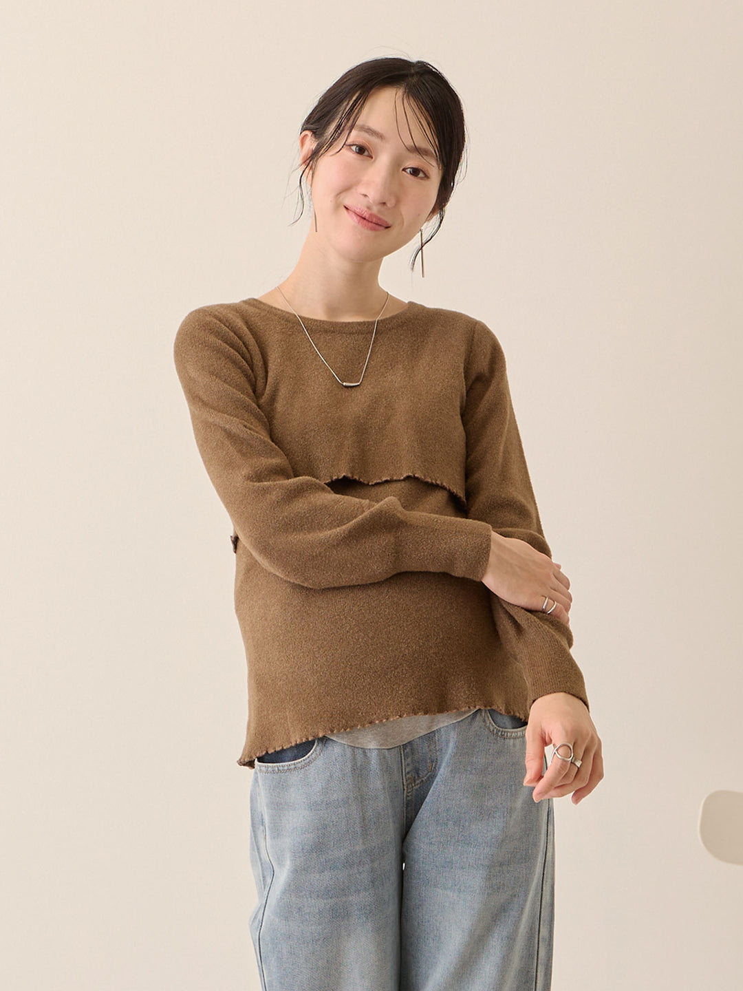シンプル授乳ニット Brown