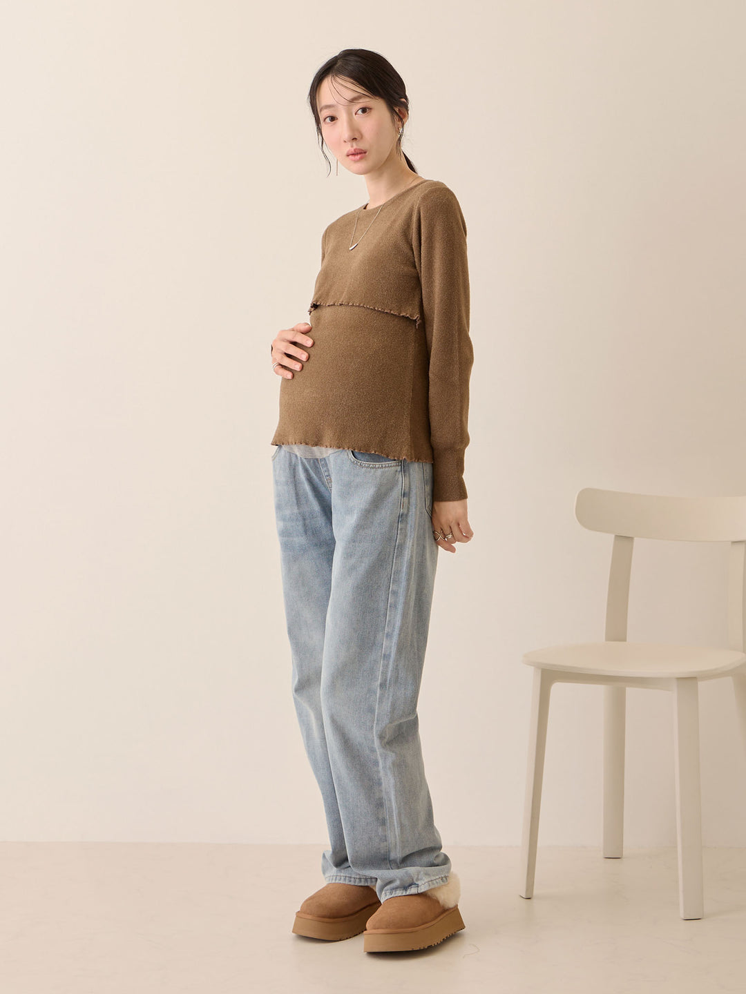 シンプル授乳ニット Brown