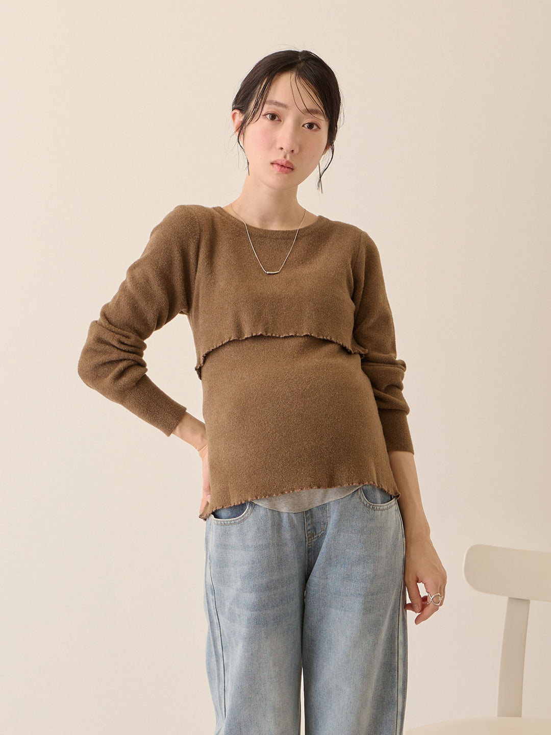 シンプル授乳ニット Brown