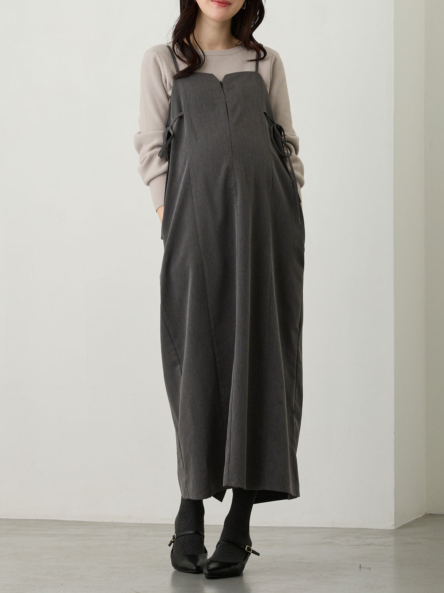 Side Ribbon Cami Dress Black