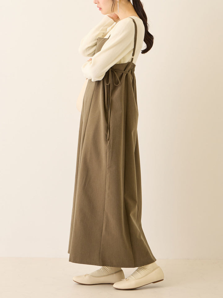 卡其色侧饰蝴蝶结吊带连衣裙