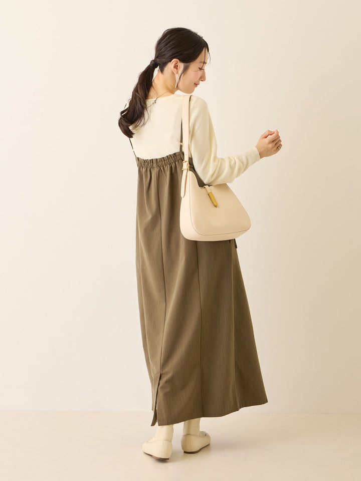 卡其色侧饰蝴蝶结吊带连衣裙