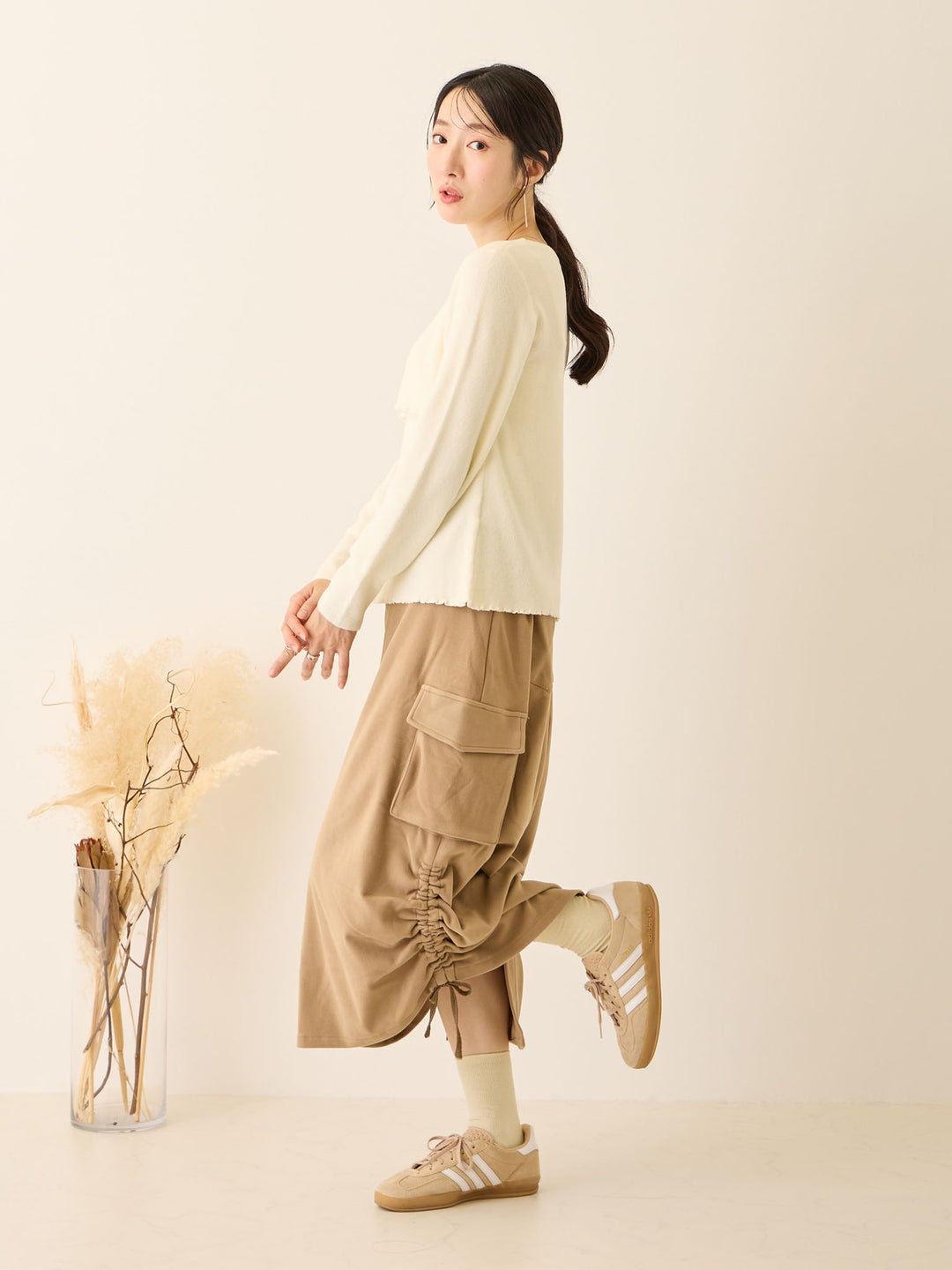 羊毛工装裙，米色