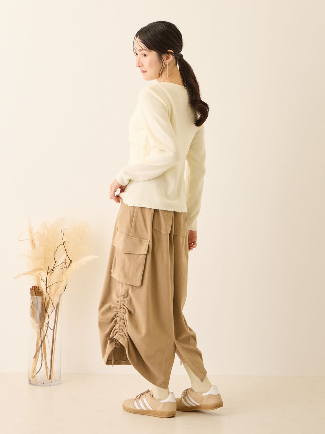 羊毛工装裙，米色