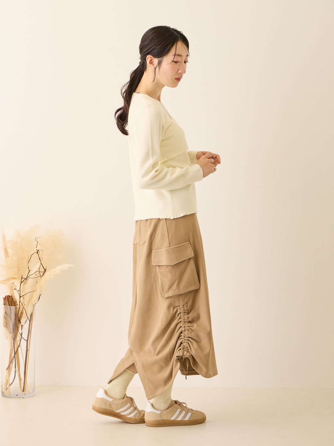 羊毛工装裙，米色