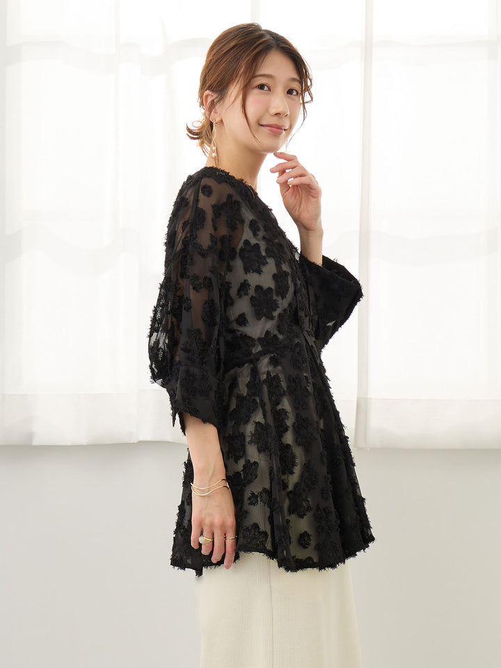 [孕妇/哺乳服] 羽毛荷叶边衬衫 象牙色