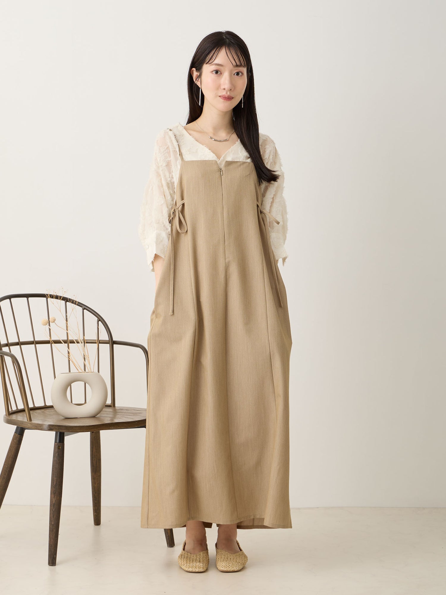 サイドリボンキャミワンピース Beige