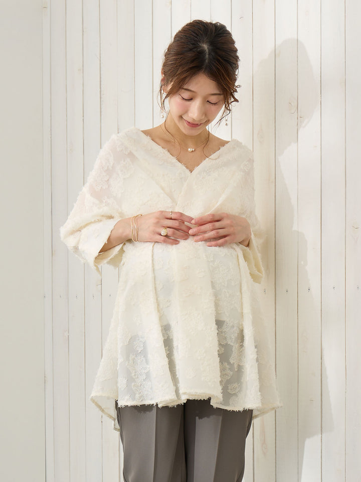 [孕妇/哺乳服] 羽毛荷叶边衬衫 象牙色
