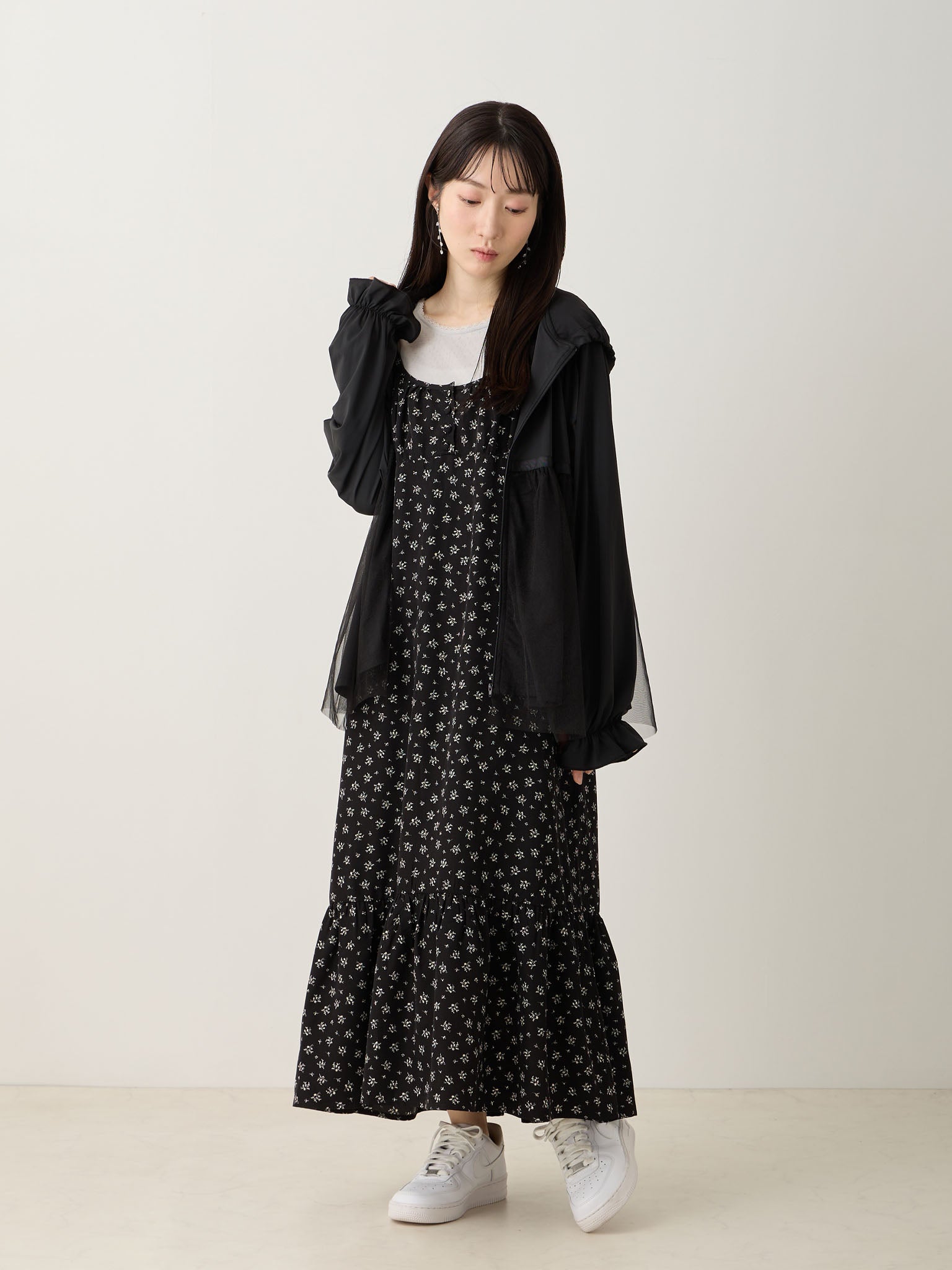 UVカットペプラムパーカー Black