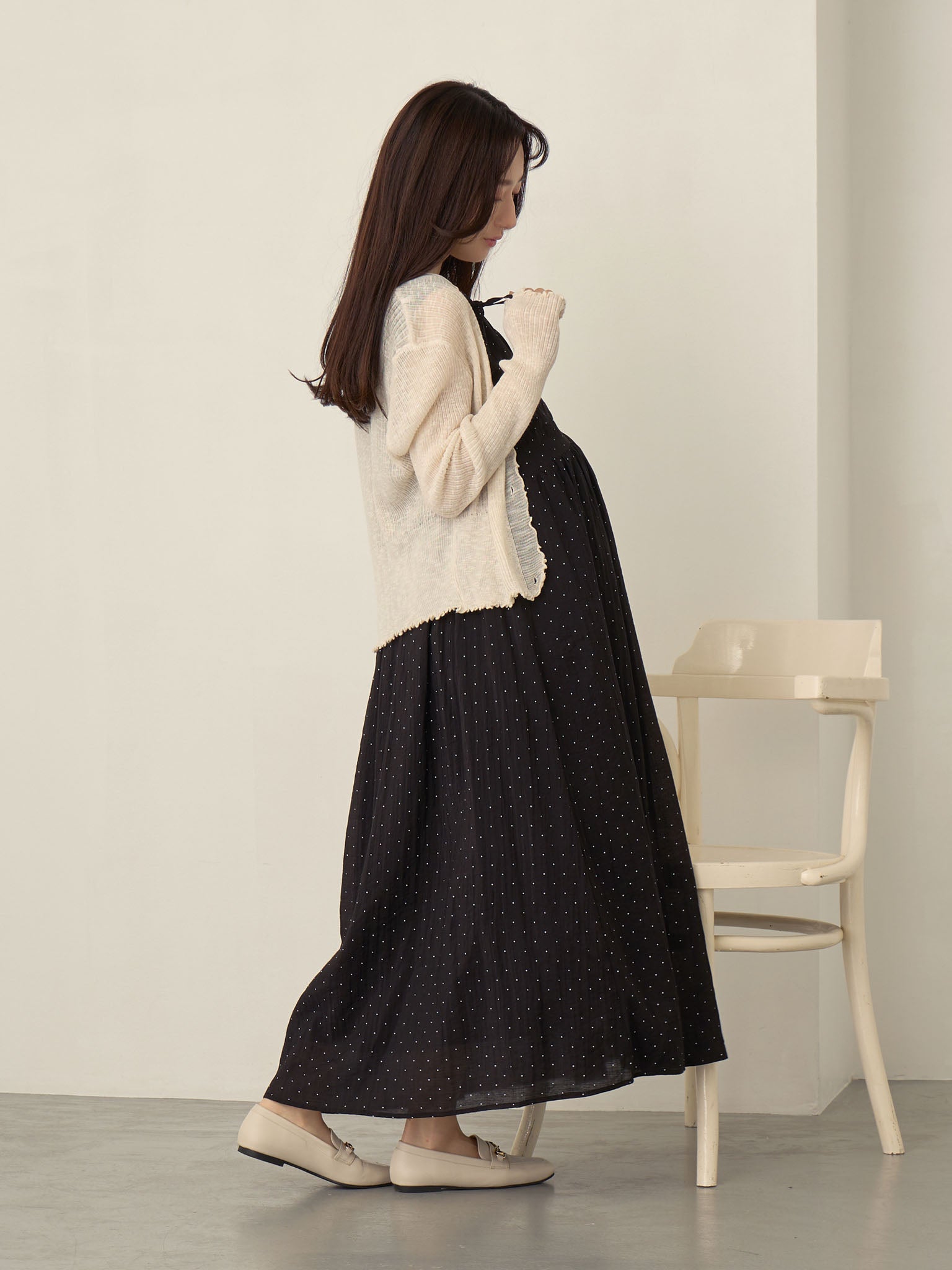 黒ドット柄ノースリーブワンピースとカーディガンコーデ2点まとめ売り